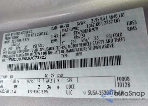 2018 Ford Escape Titanium из США, поврежденный, VIN 1FMCU9J90JUC73822